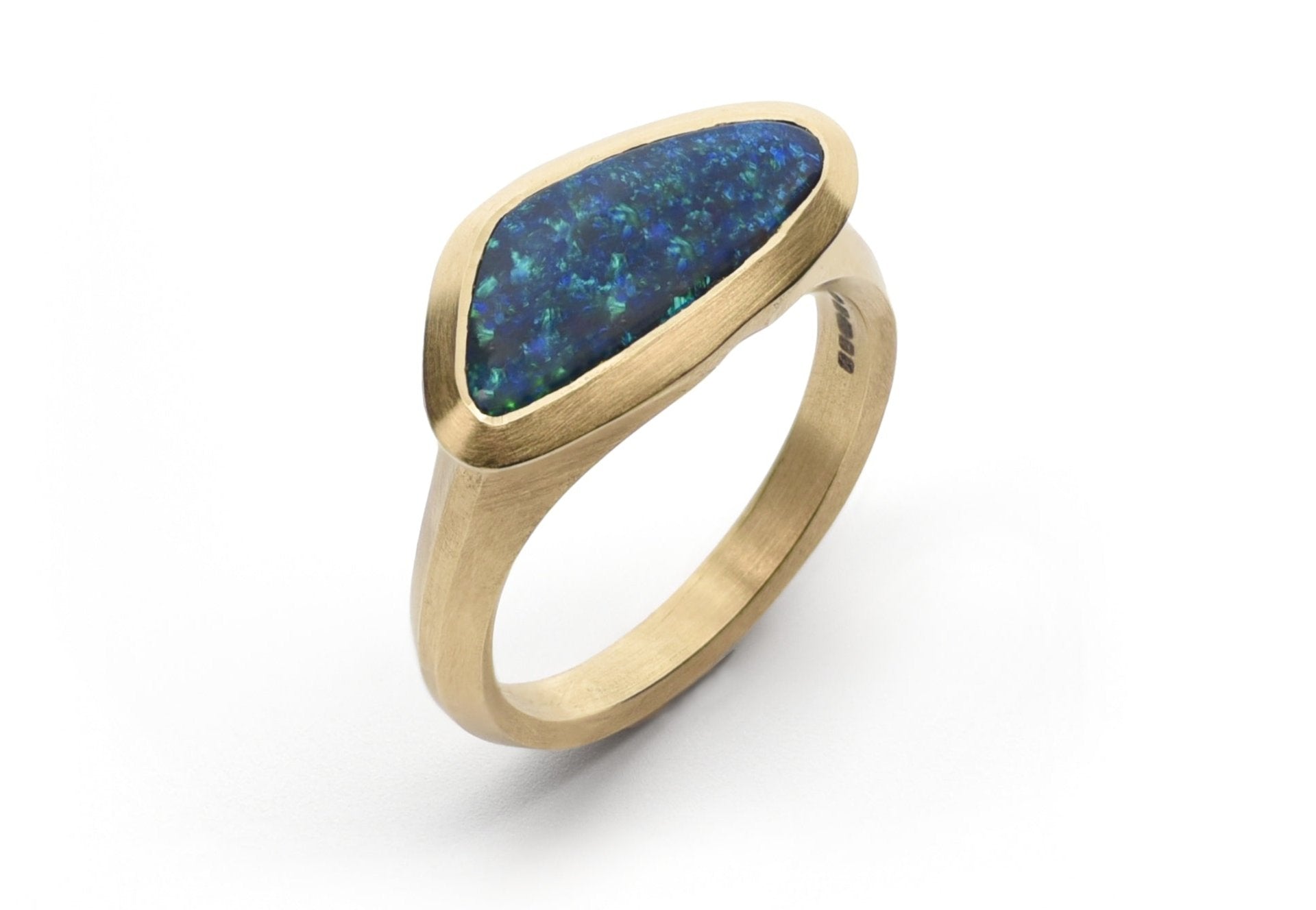 18ct Yellow Gold Freeform Black Opal Arris Ring