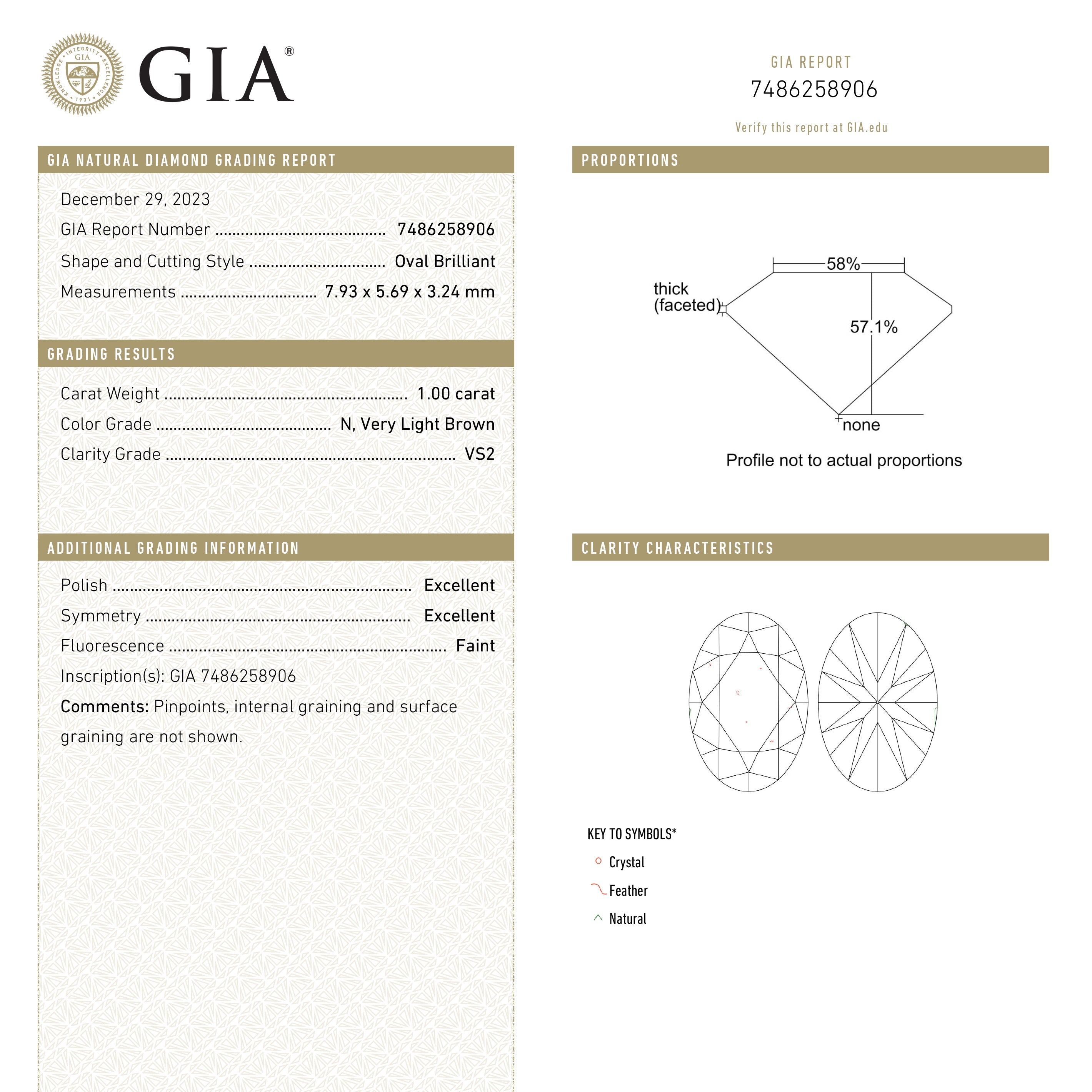 1.00ct 7.93x5.69x3.24mm GIA VS2 N Oval Brilliant 24842-01