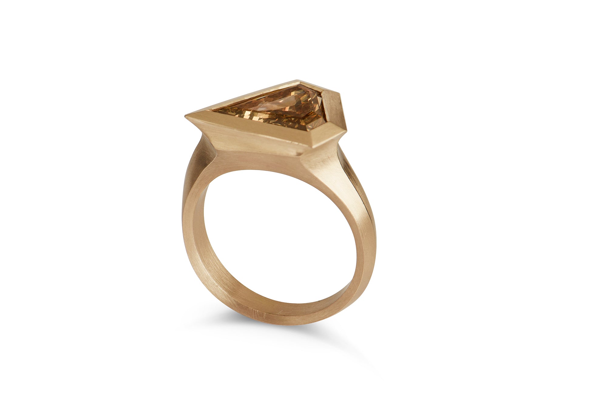 18ct Rose Gold Shield Cognac Diamond Aegis Ring