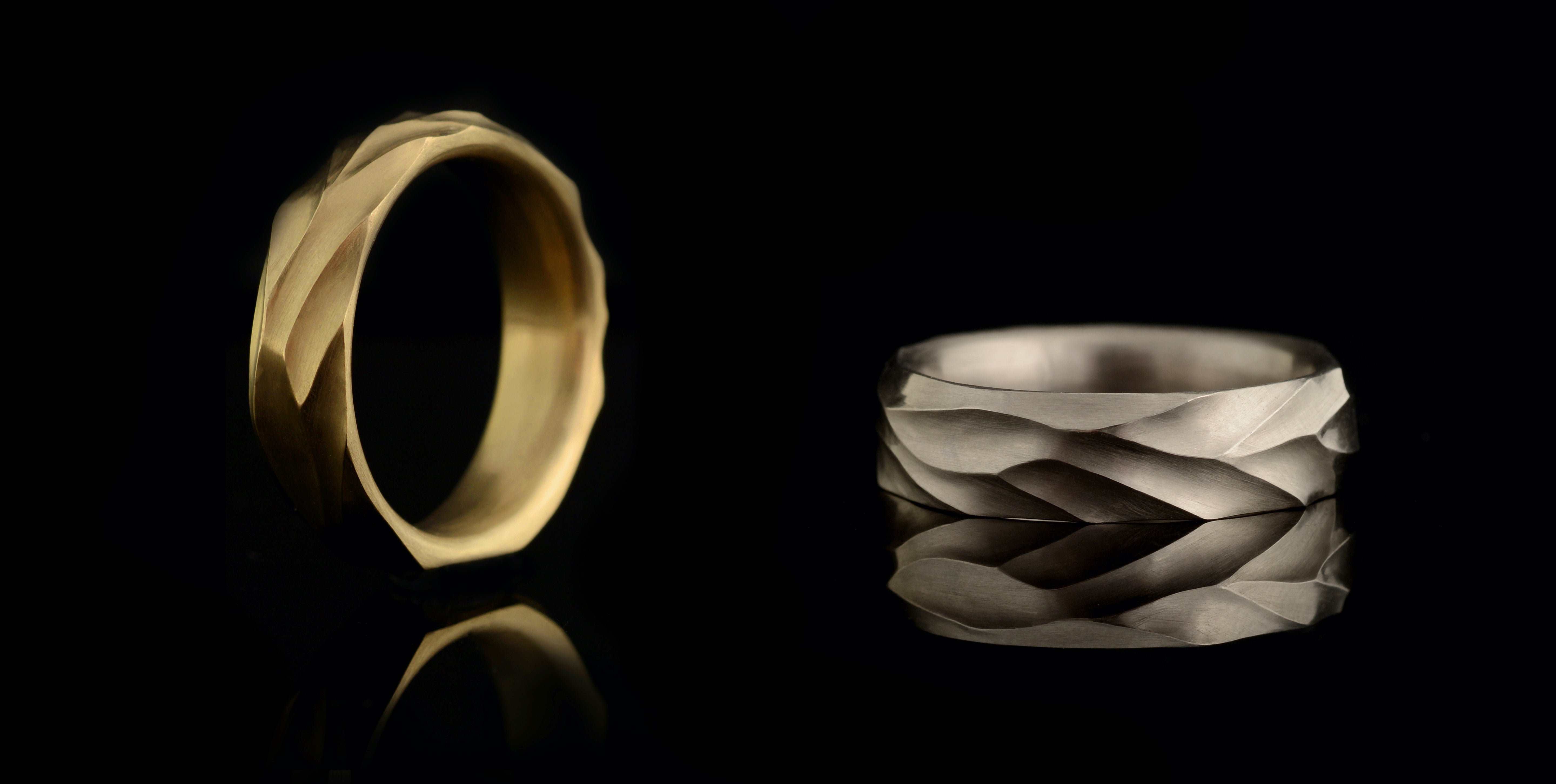 Carved Dune mens wedding rings