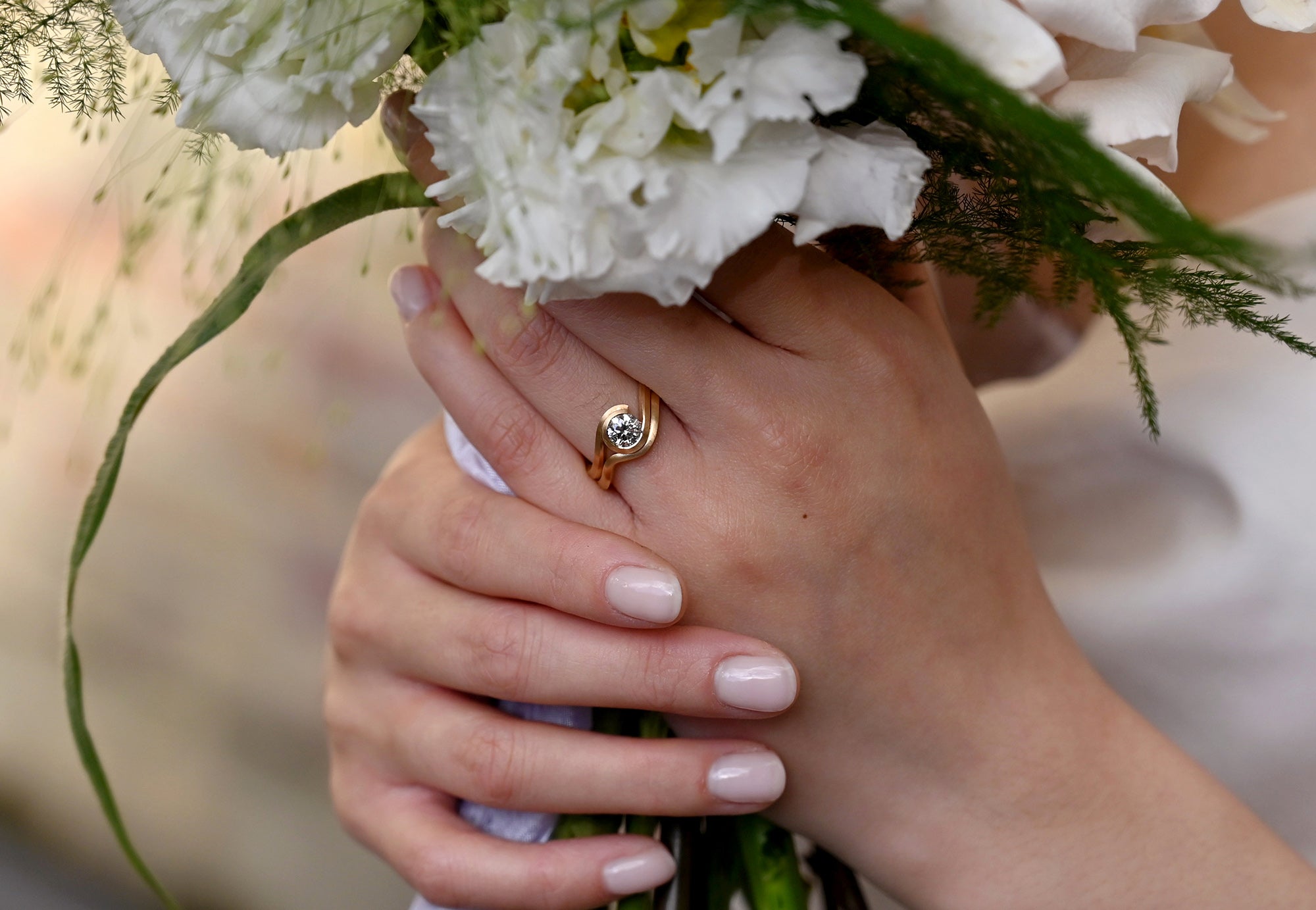 Rose gold and white diamond Wave engagement ring