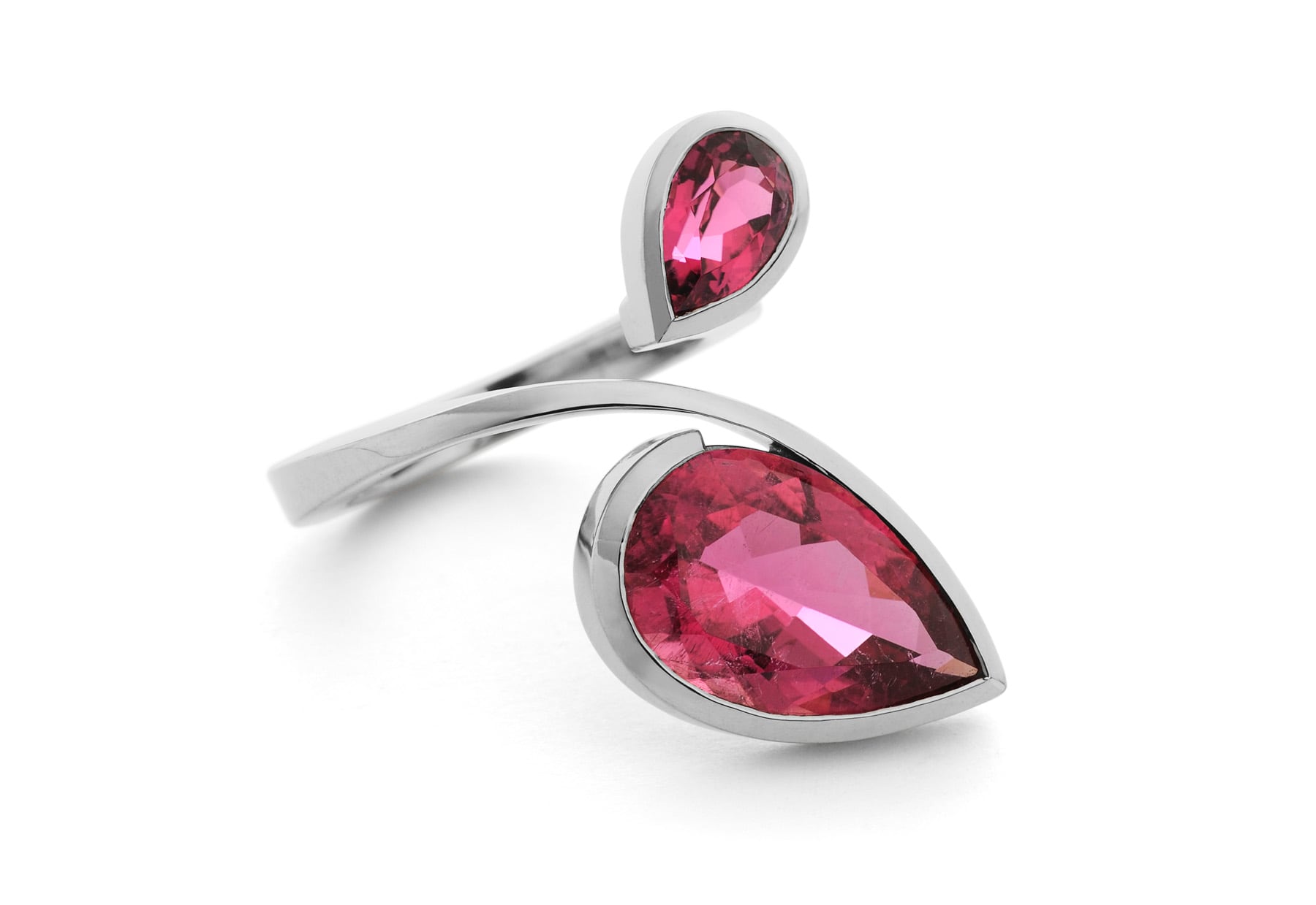 18 carat forged white gold rubellite ring-McCaul