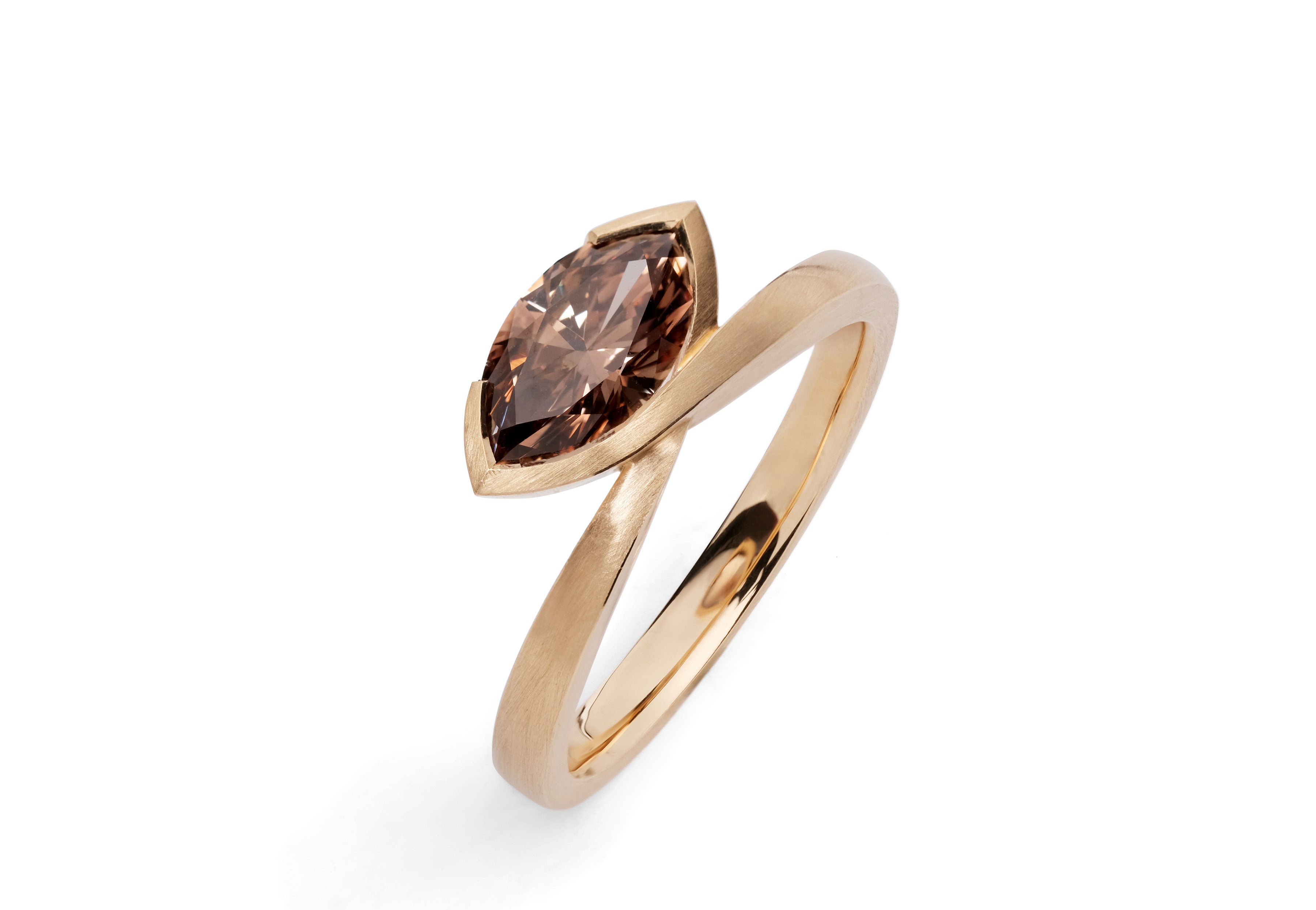 Marquise cognac diamond and rose gold ring-McCaul