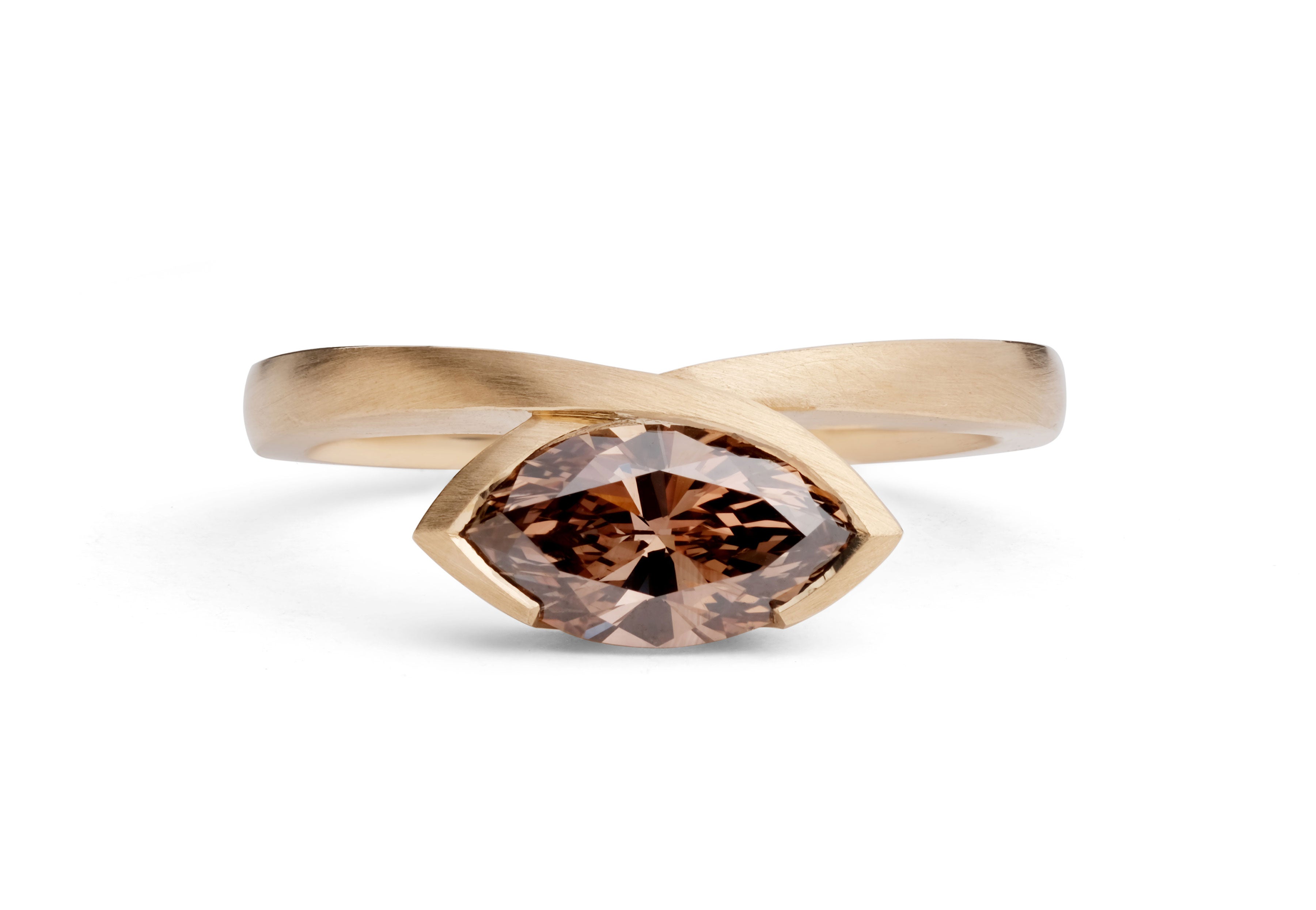 Marquise cognac diamond and rose gold ring-McCaul