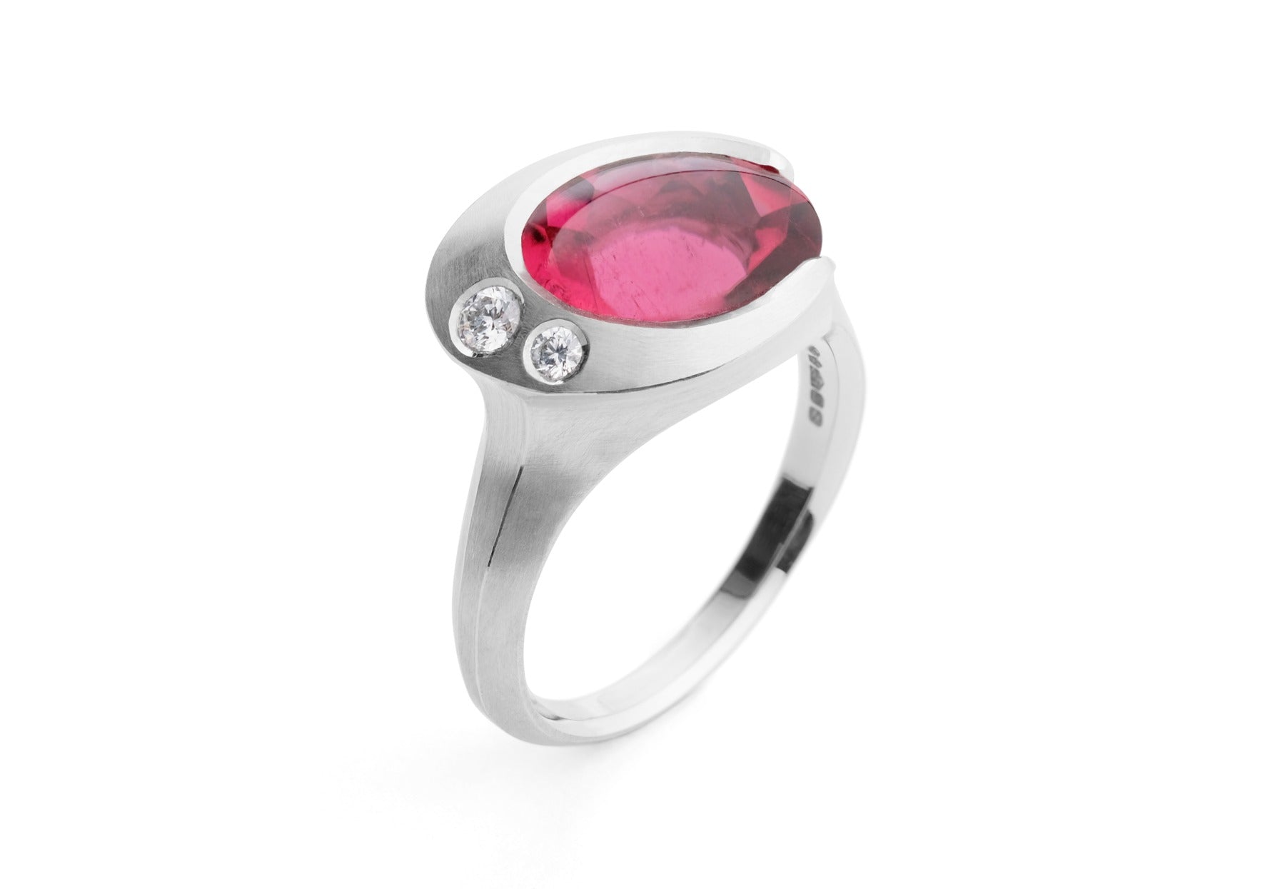 Carved platinum and rubellite tourmaline Arris cocktail ring with white diamonds