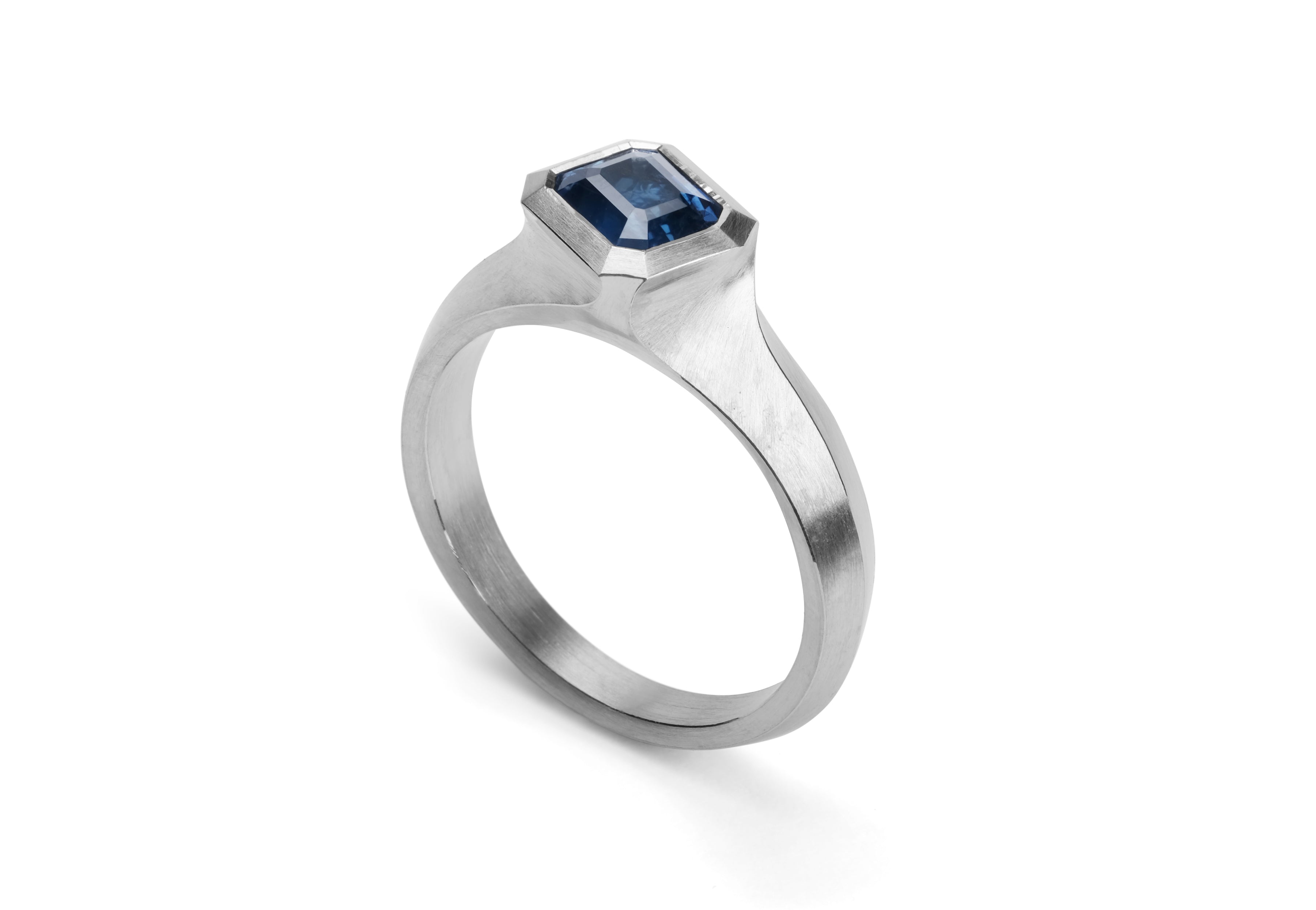 Platinum Arris ring with emerald cut sapphire-McCaul