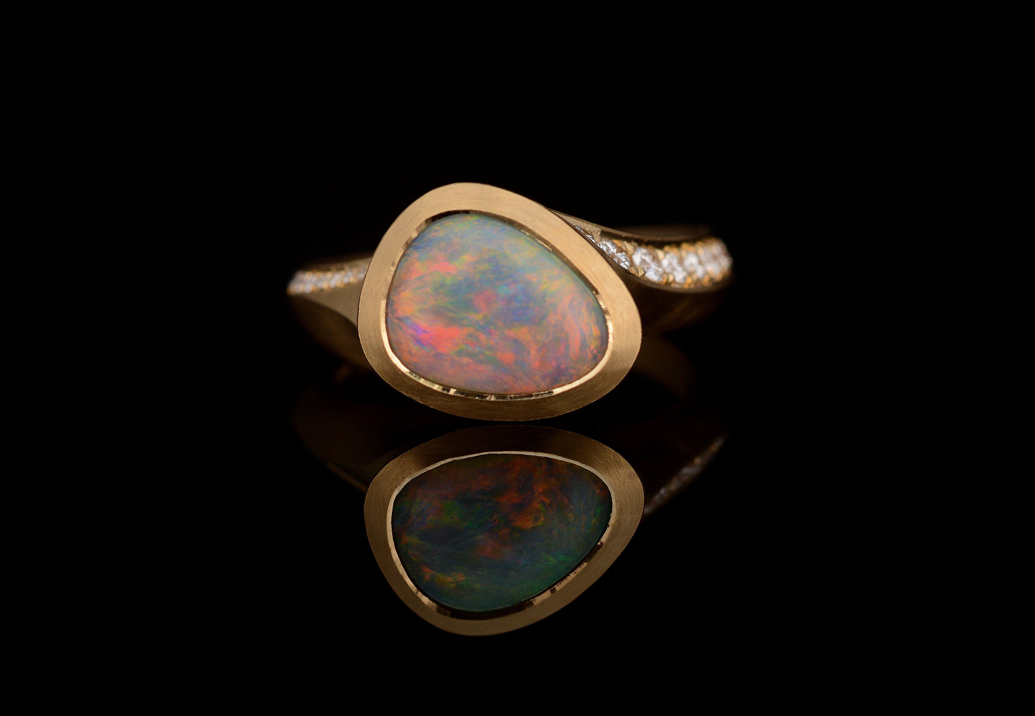 Lightning Ridge Opal & diamond set Arris ring-McCaul