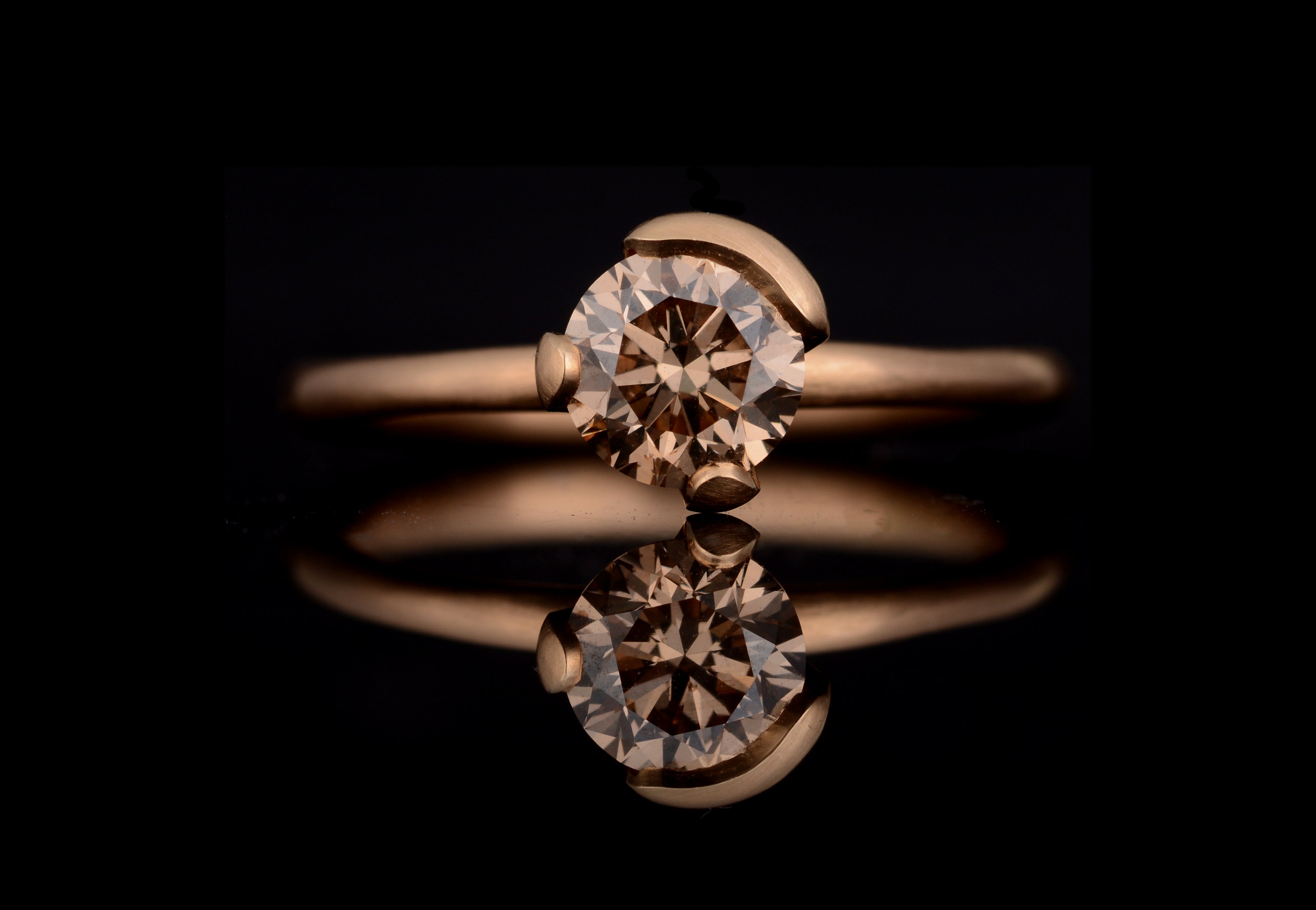 Asymmetric three claw cognac diamond ring-McCaul