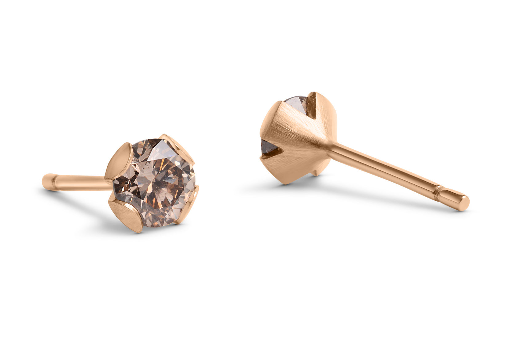 Calyx rose gold cognac diamond ear studs