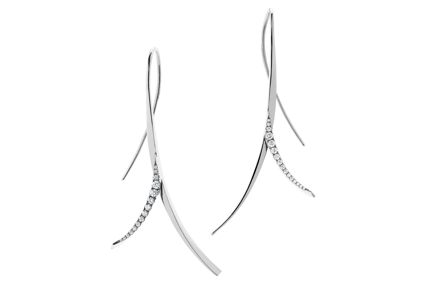 Forged white gold and diamond drop earrings