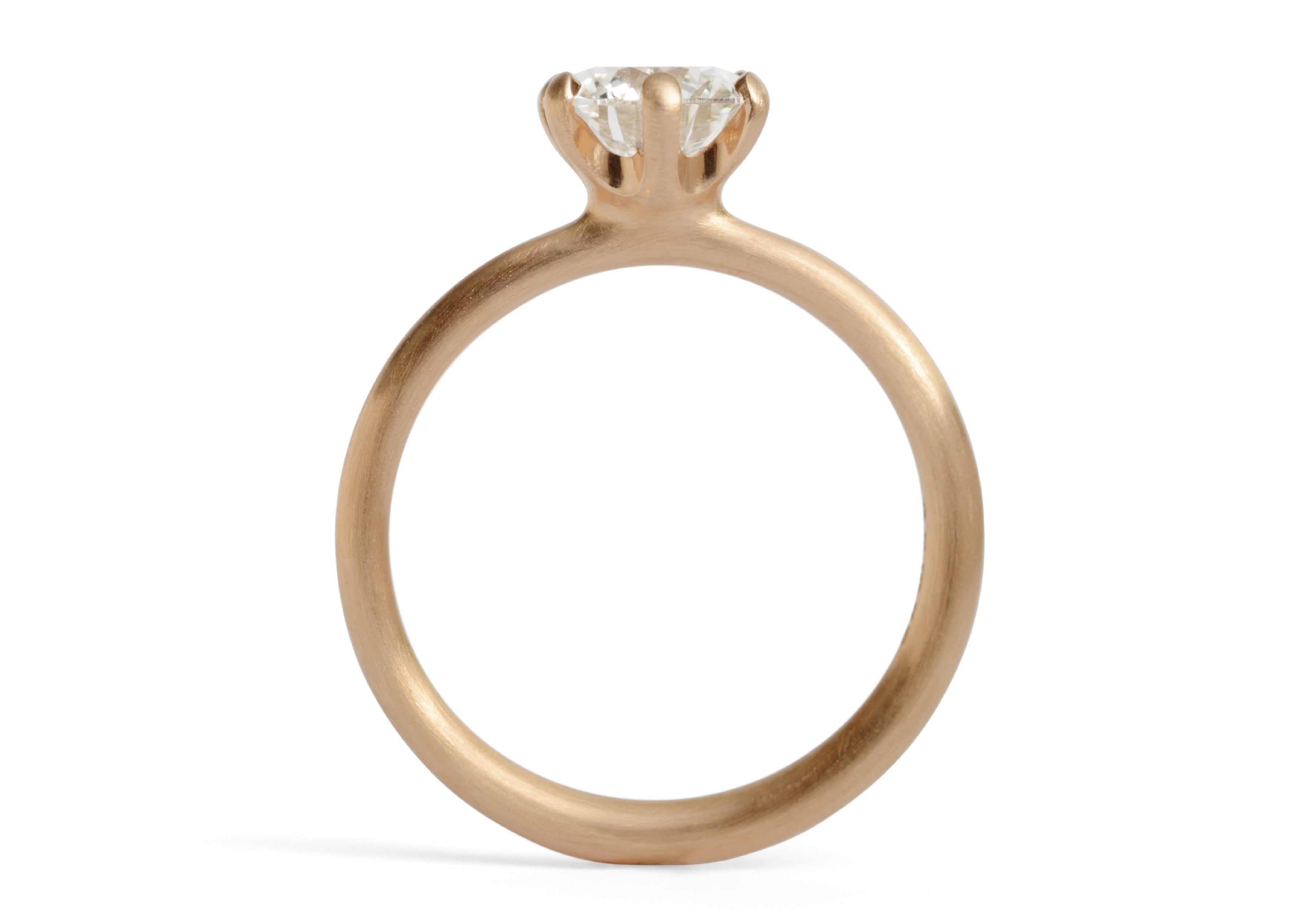 Sculpted six claw 18ct rose gold engagement ring 