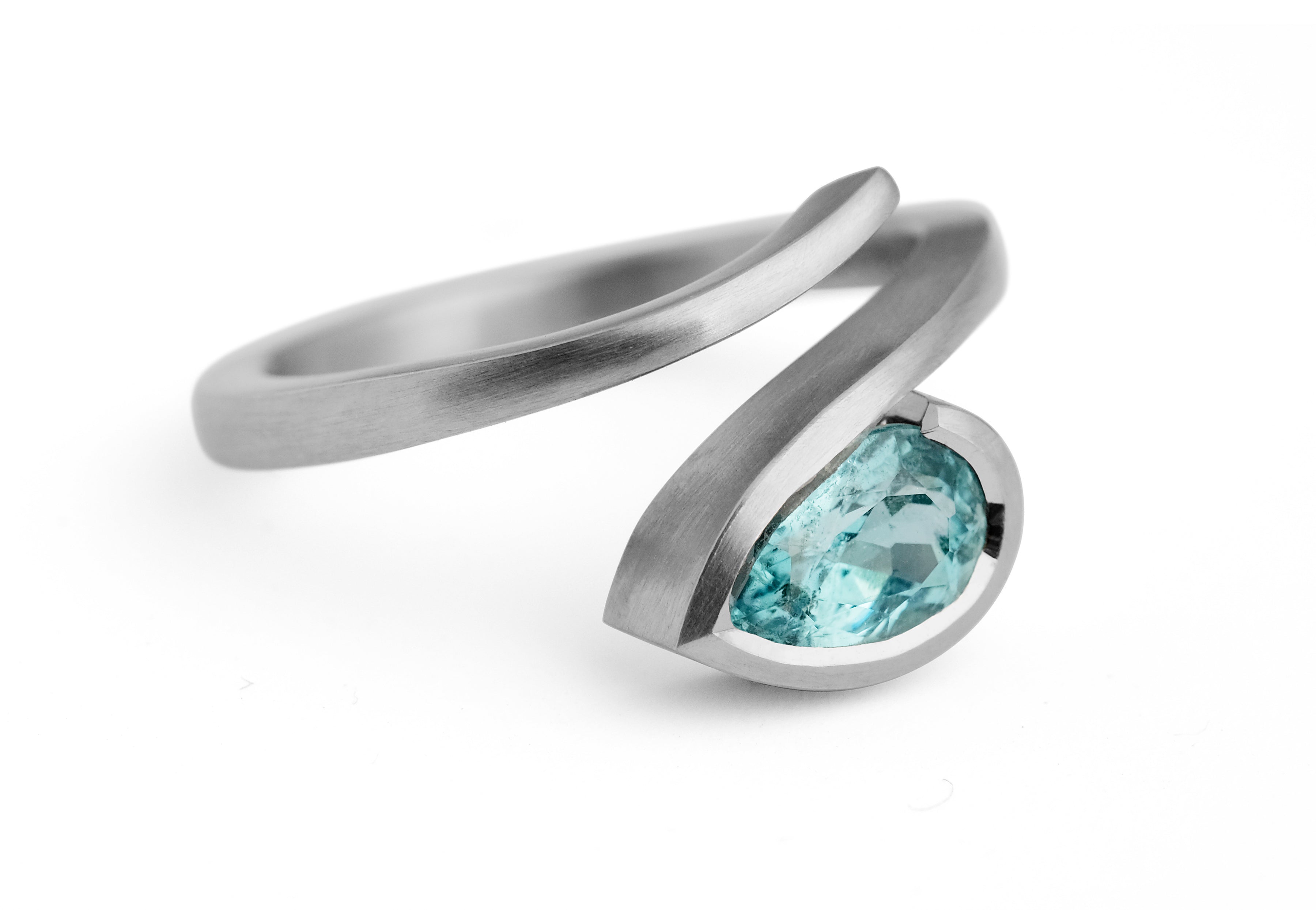 Hand forged platinum and pear shaped paraiba ring-McCaul