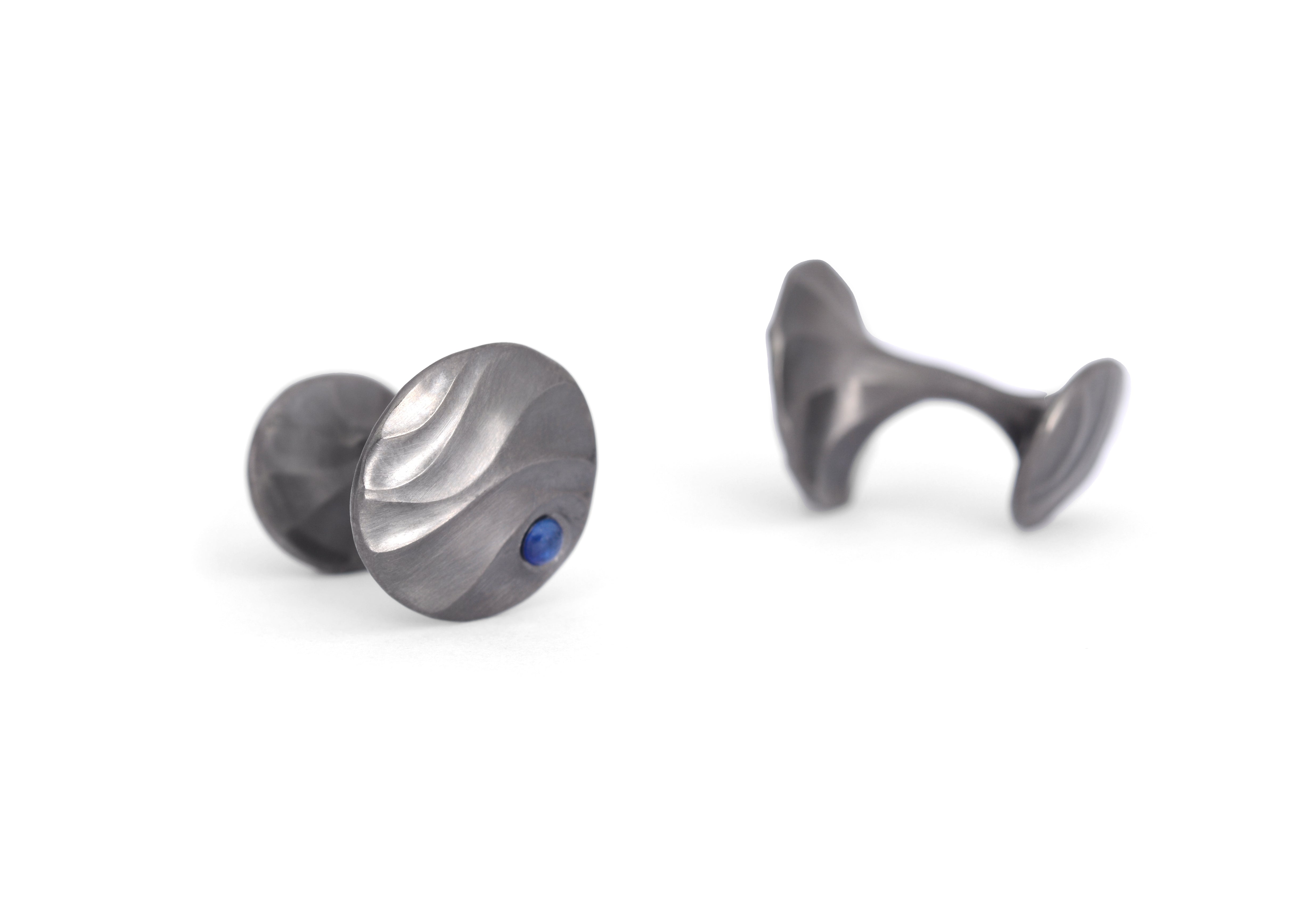 Carved cufflinks with blue sapphire-McCaul