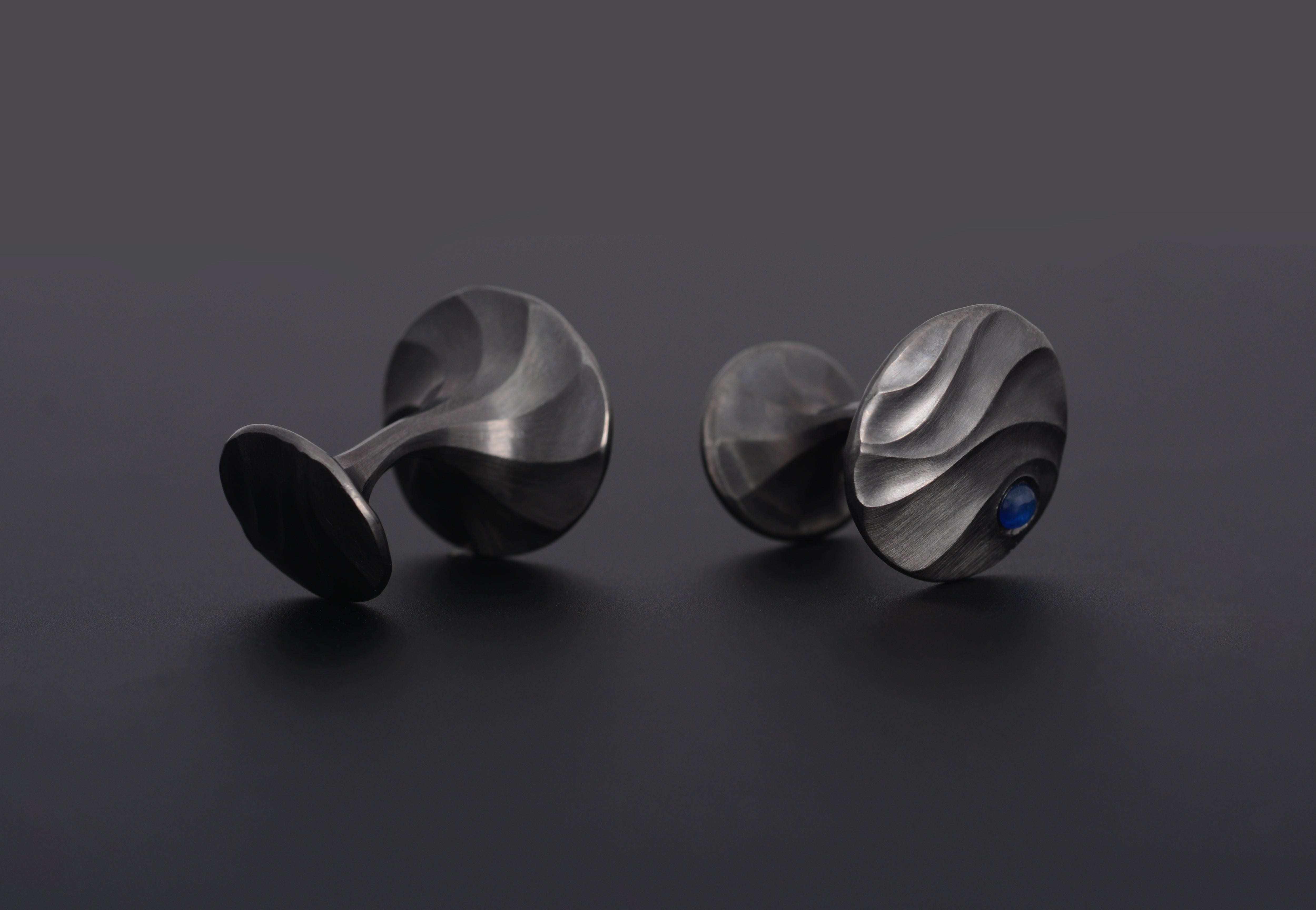 Carved cufflinks with blue sapphire-McCaul