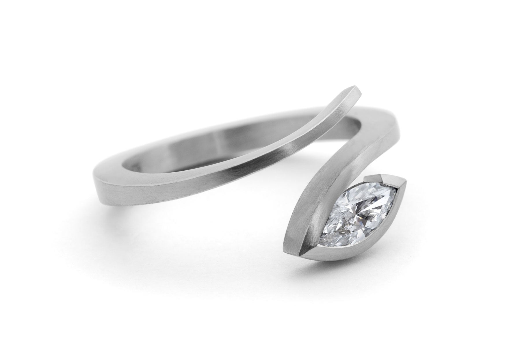 'Twist' platinum and marquise white diamond engagement ring