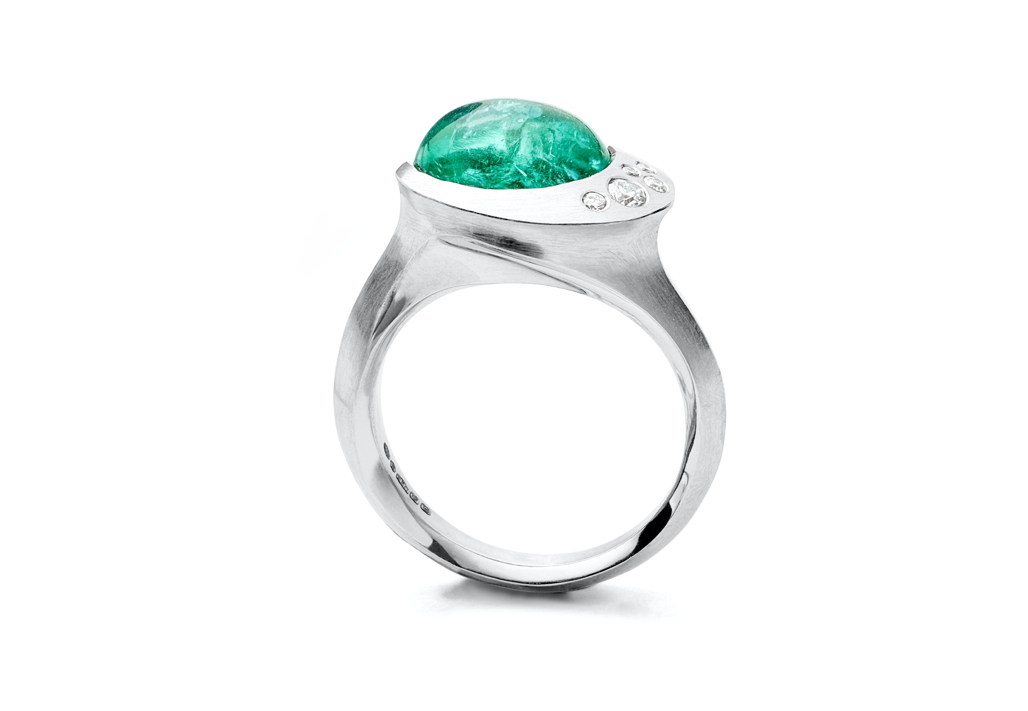 Carved platinum and Paraiba tourmaline cocktail ring with white diamonds-McCaul